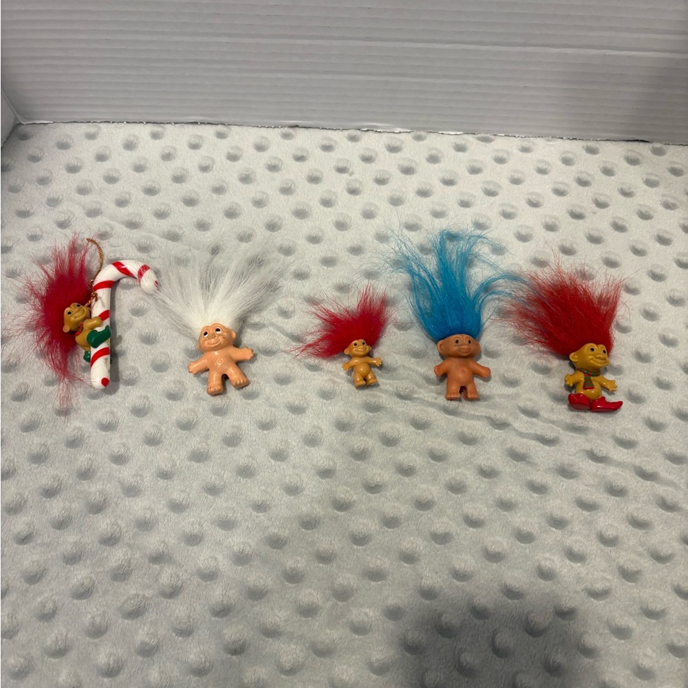 Classic Mini Troll Dolls with Colorful Hair - Assorted Red, White, Blue